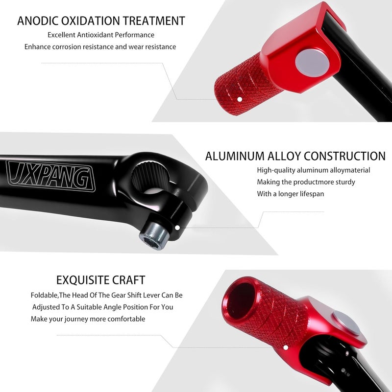 JXPANG Folding Gear Shifter Lever,Aluminum Dirt Bike Parts,Compatible with 50-125cc CRF50 XR50 SSR110 SSR125 WR200R Taotao ATA KAYO Xmotor Coolster Probike Pitster Pro Roketa Baja Pit Dirt Bike (Black & Red) - Image 2